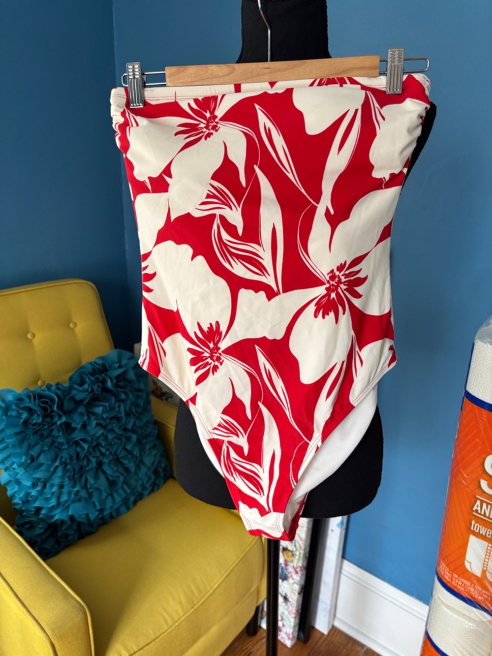 Shade & Shore Red and Cream Floral One-Piece Swimsuit